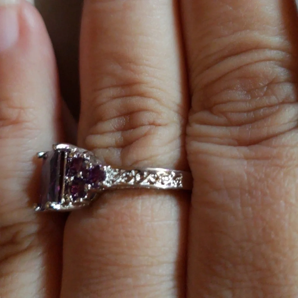 New Princess Cut Amethyst white Gold filled